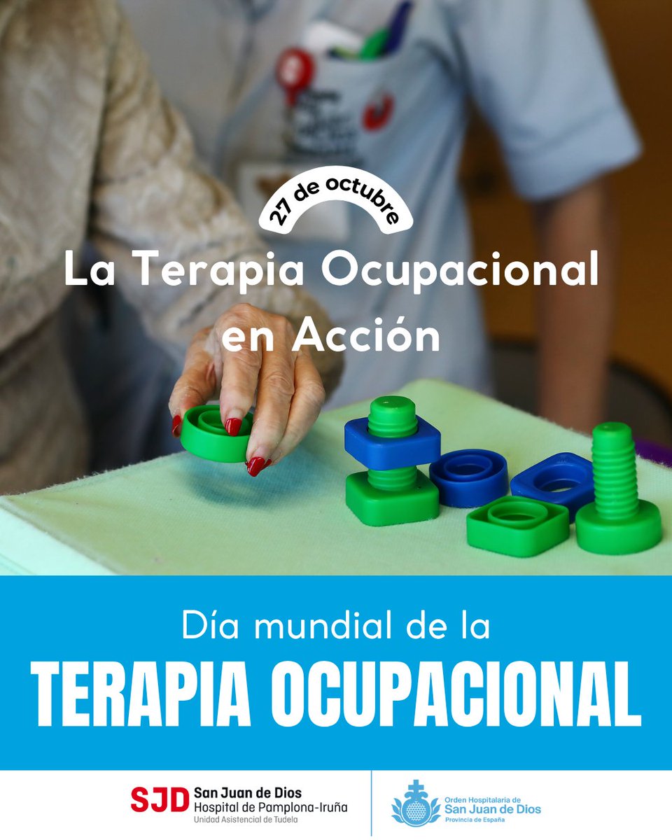 HSJD_Pamplona's tweet photo. 🎉 Hoy #DíaMundialDeLaTerapiaOcupacional homenajeamos a nuestro equipo de 5 terapeutas 👩‍⚕️
💪 Más de 11.000 sesiones al año, ayudando a miles de pacientes a volver a casa con la mayor autonomía
👏 
#rehabilitación #ictus #enfermedadesneurológicas 
@OHSanJuandeDios @COTONA_NALTE https://t.co/R1BOhy81bQ