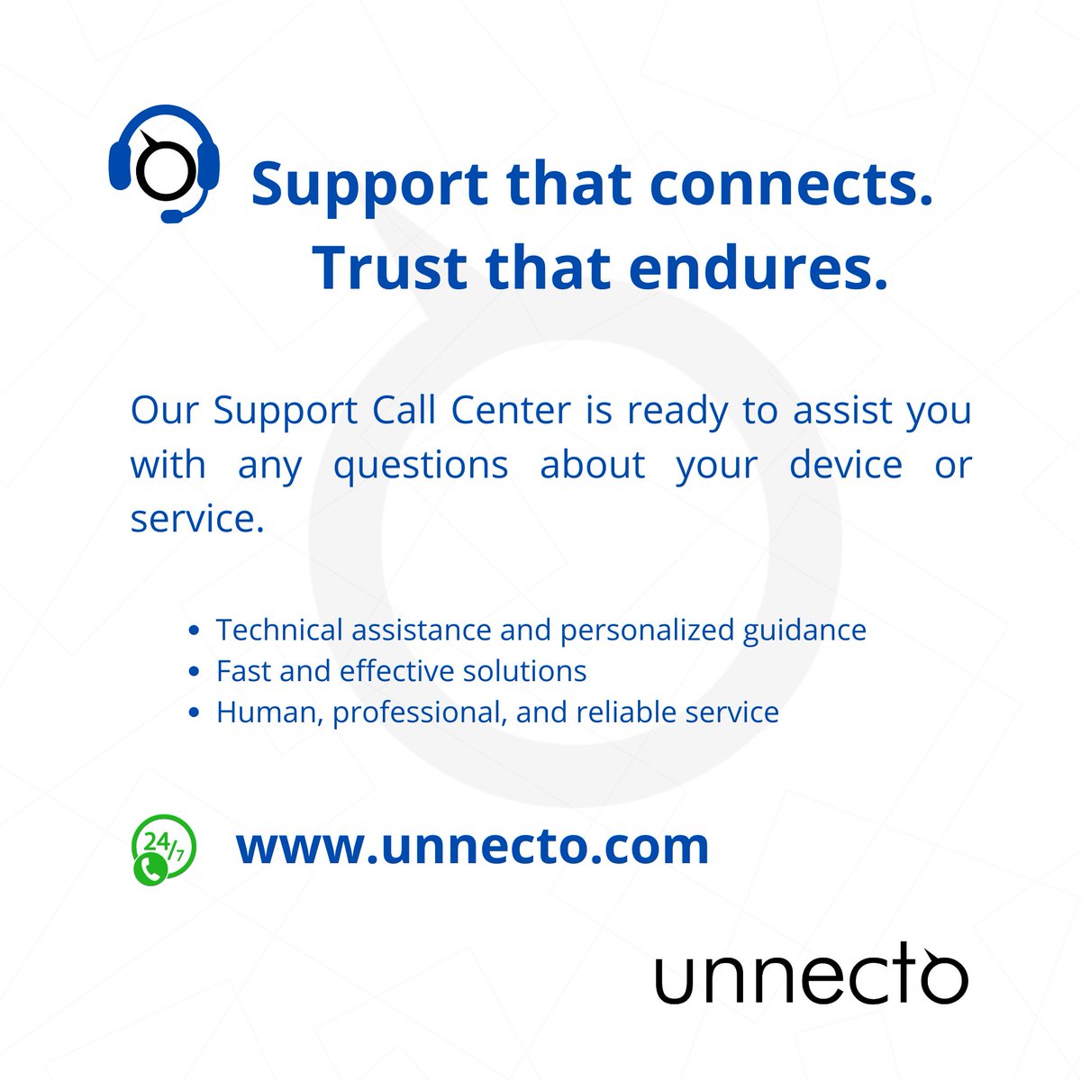 Unnecto's tweet image. Because great tech deserves great support. 
24/7 assistance at unnecto.com/pages/contact

En Unnecto estamos listos para ayudarte 24/7 con soluciones rápidas y confiables.

#Unnecto #TechSupport #TrustUnnecto #Unnecto #AtenciónAlCliente #SoporteTécnico #InnovaciónParaTodos