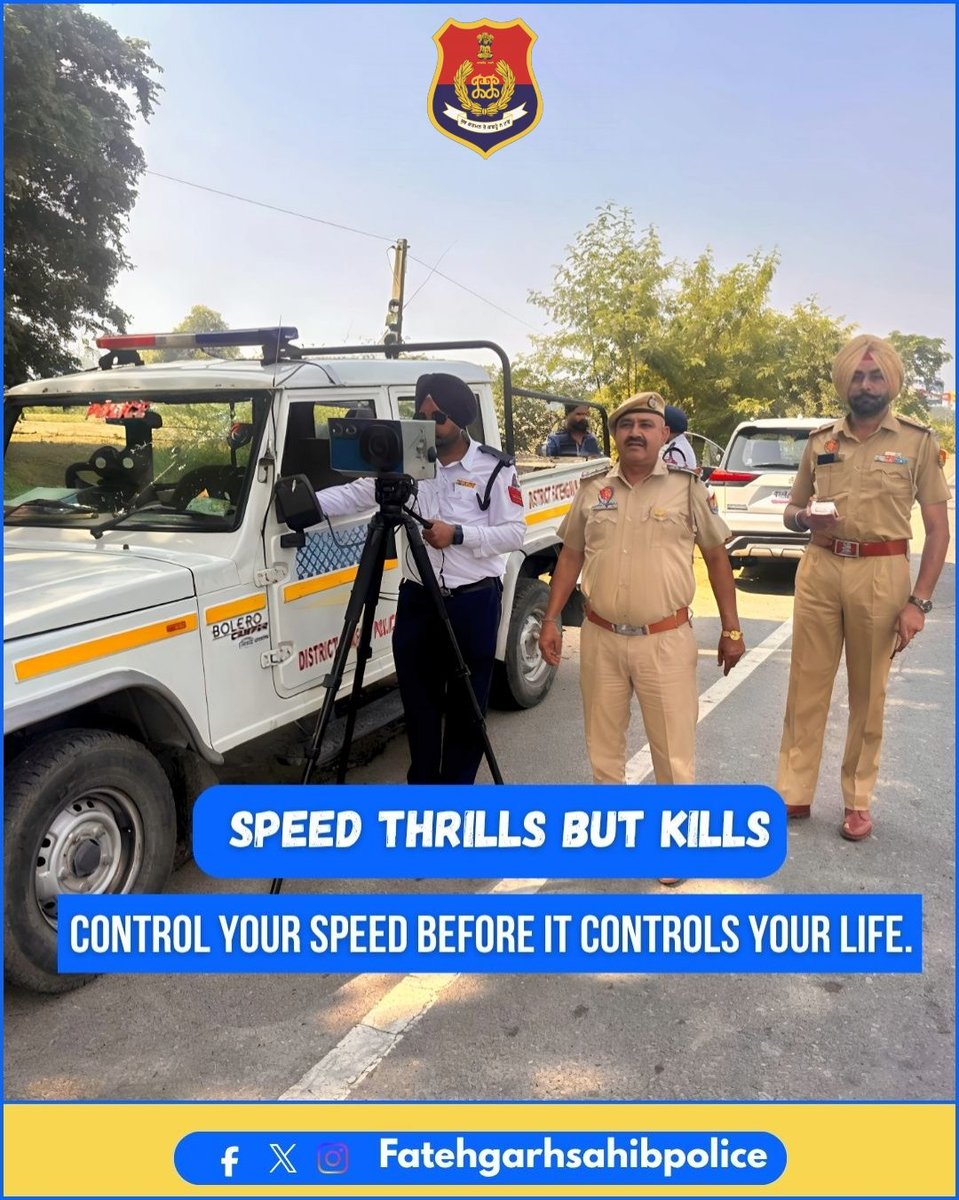 FatehgarhsahibP's tweet photo. 🚨 Speed Thrills But Kills!
Control your speed before it controls your life.
Arrive safe, not sorry.
#PunjabPolice #RoadSafety #DontOverSpeed #SpeedKills #SafeDriving #TrafficAwareness #StayAlertStaySafe #ObeyTrafficRules https://t.co/WqeRwn6TDY