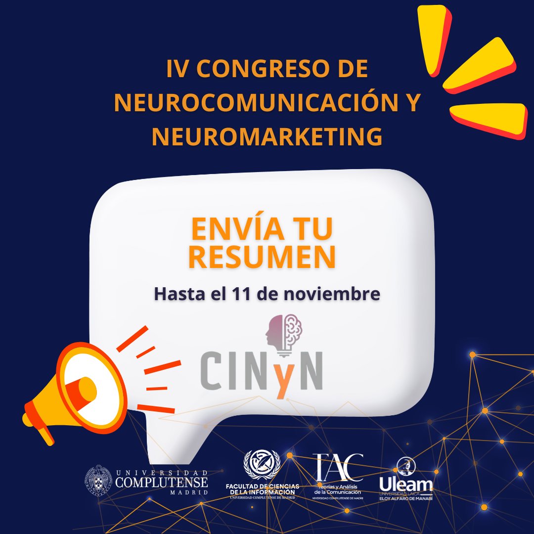 Envía tu resumen! 🧠✨

📅 Fecha límite de envío: 11 de noviembre
🔗 Sube tu resumen aquí 👉 lnkd.in/dQHTYKe2

¡Esperamos tu aporte científico!
 #TAC  #publicidad #comunicacion #consumidor #emociones #conferencia #marketing