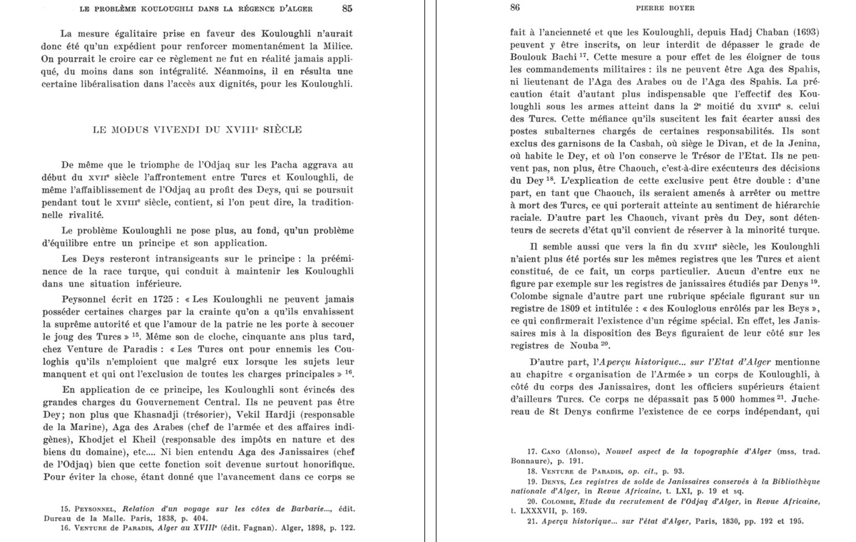 restitutorII's tweet image. Dans l’Algérie ottomane, il y avait les Turcs et leurs enfants issus de mariages avec des Algériennes, les Kouloughlis (fils d’un serviteur, le serviteur étant le janissaire du sultan ottoman). Pourtant, ces derniers étaient discriminés et privés de tout pouvoir au sein de la