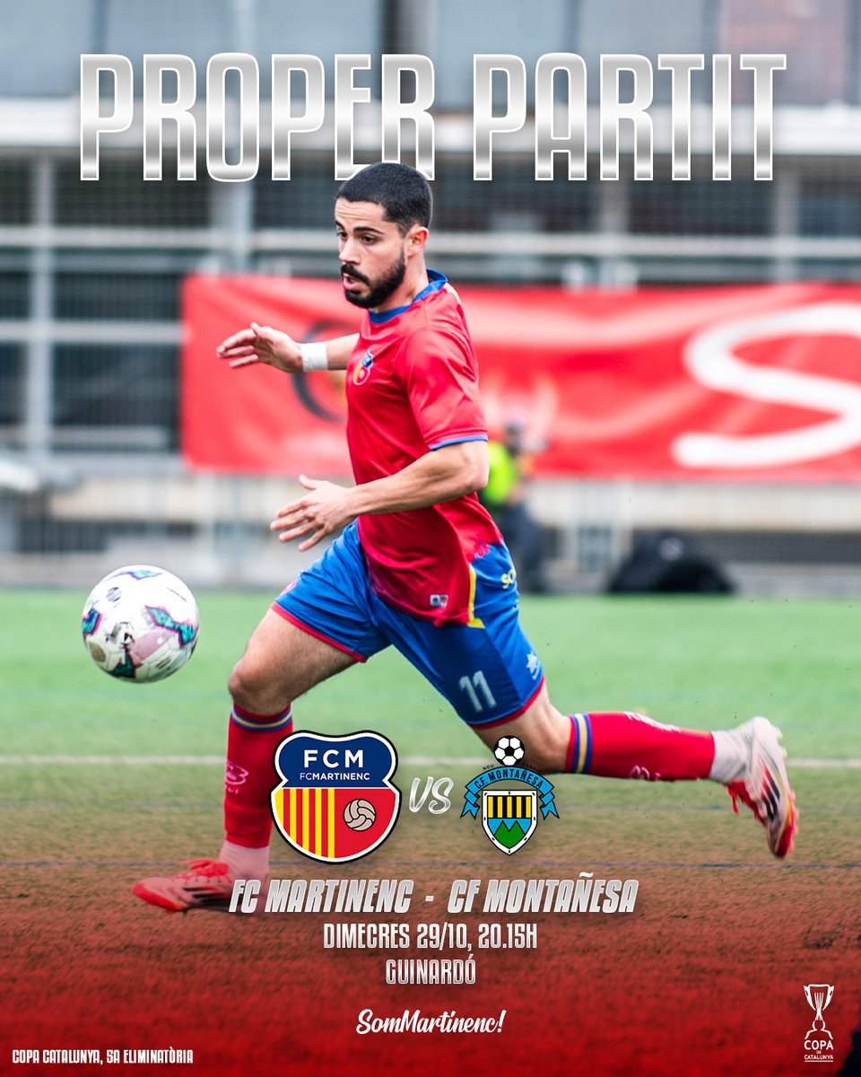 📯 Tenim HORARI confirmat del Masculí!
🏡 Al #Guinardó 🆚 <a href="/Montanyesa1927/">CF Montañesa</a> 
📅 Dimecres 29 d'octubre
⏰ 20.15h
🎟 5a eliminatòria | #CopaCat
🆕 Tenim derbi a casa!
#SomMartinenc #futbolcat