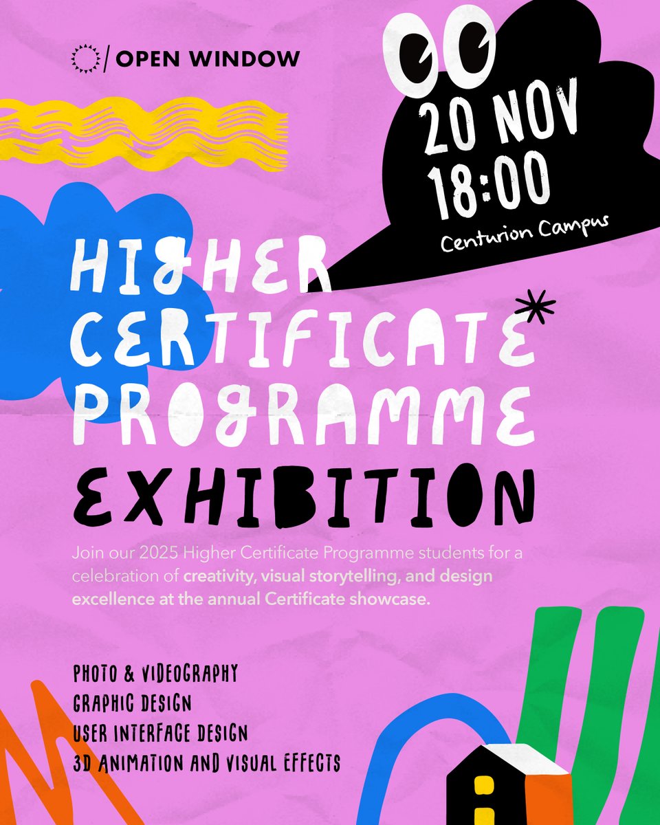 Higher Certificate Programme Exhibition
Get an exclusive look at the student work from our talented students in:

Photo &amp; Videography
Graphic Design
User Interface Design (UI)
3D Animation and Visual Effects
Bring your friends and family—this event is open to the public.