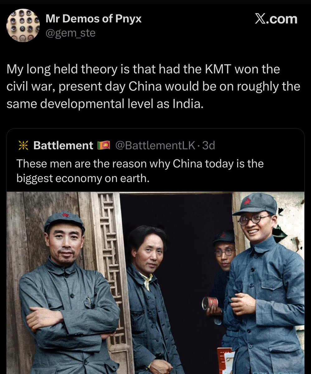 Logan Dobson (@logandobson) on Twitter photo If only there was a parallel China that was governed by the KMT after the civil war so that we could compare, perhaps on a nearby island If only there was a parallel China that was governed by the KMT after the civil war so that we could compare, perhaps on a nearby island