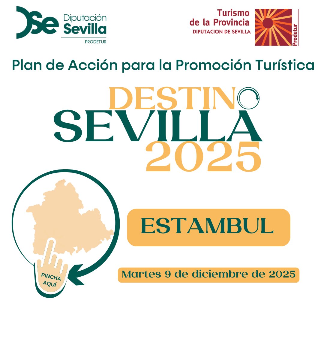 🌍 Workshop profesional “Destino Sevilla” en Estambul
El 9 de diciembre, Prodetur celebrará una nueva acción internacional para fortalecer la promoción turística ante agencias y touroperadores del mercado turco.
🔗 f.mtr.cool/tpsfakzaqw
#provinciadesevilla #prodetur