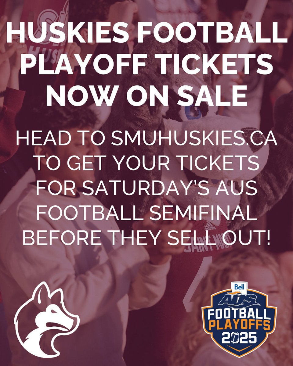 SMUHuskies's tweet image. 🎟️ TICKETS ARE NOW LIVE 🎟️

Tickets are now on sale for Saturday’s @aus_sua Football Semifinal, as the top seed Huskies host the Acadia Axemen at 2 p.m. at Huskies Stadium.

We expect a sell out so don’t miss out!
Get your tickets a now and skip the line: universe.com/events/aus-sem…