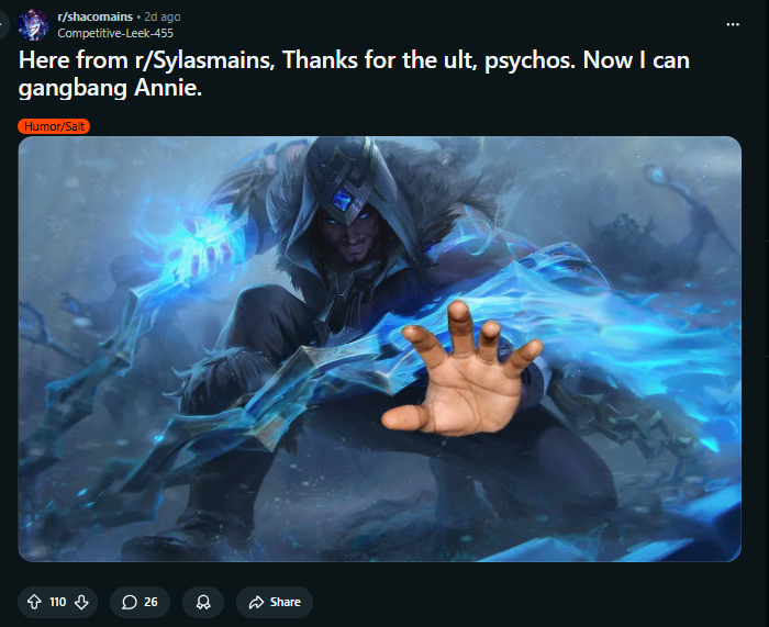 SharkCleric's tweet photo. Sylas mains are going...a little bit to far i guess https://t.co/nCFM6ZtzXd