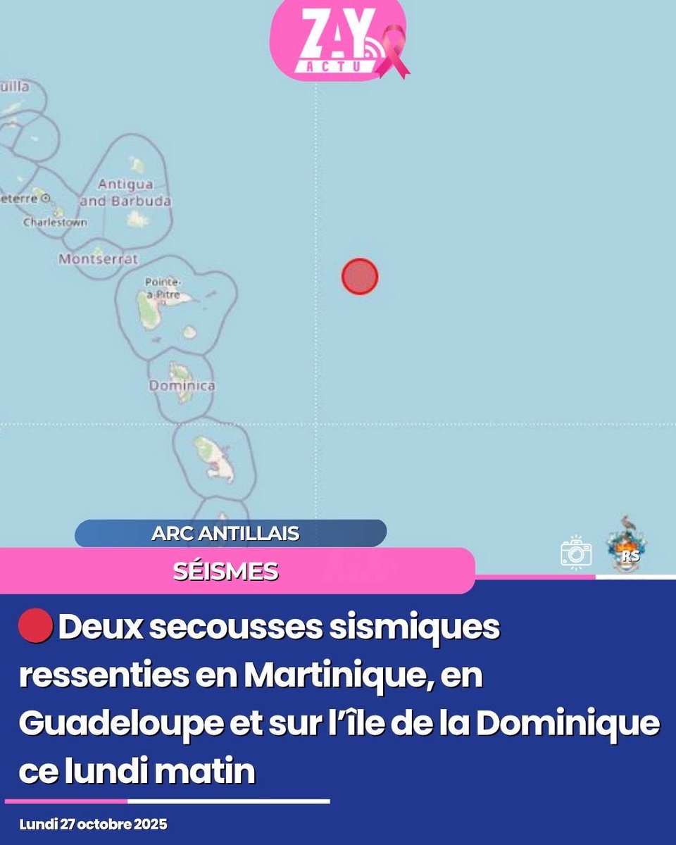 Deux secousses sismiques ressenties en Martinique, en Guadeloupe et sur l’île de la Dominique ce lundi matin zayactu.org/actualites-gua… via <a href="/ZayActu/">ZayActu</a>