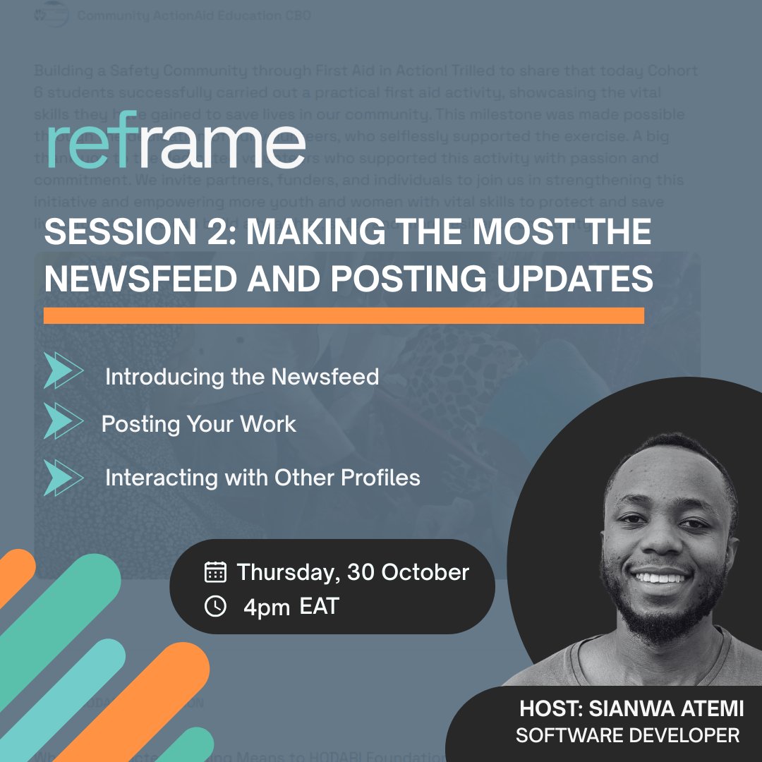 ReframeNetwork's tweet image. Your profile is live—now it’s time to participate.
Join Session Two of Reframe Training to master the newsfeed, post with purpose & connect across the community.
🗓️ Thurs 30 Oct | 2PM UK / 4PM EAT
🔗 Register: tinyurl.com/3zn65dt2
#CommunityImpact