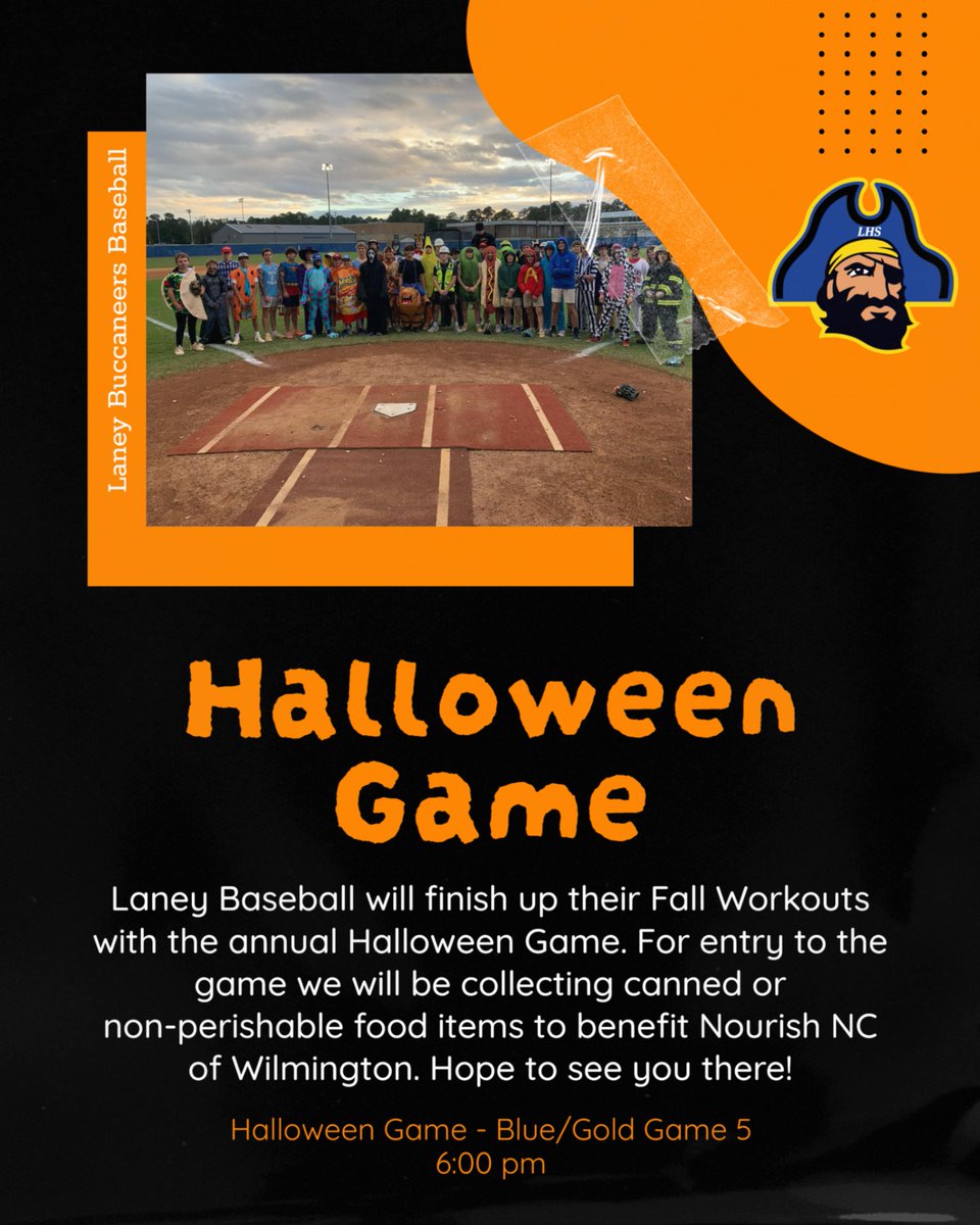 Halloween Game tomorrow! Where players hit the field in their favorite costumes! Come cheer on your favorite players while they play in full Halloween spirit!

1 ticket = 1 canned or non-perishable food item (to benefit Nourish NC of Wilmington)

See you there! #DiamondBucs