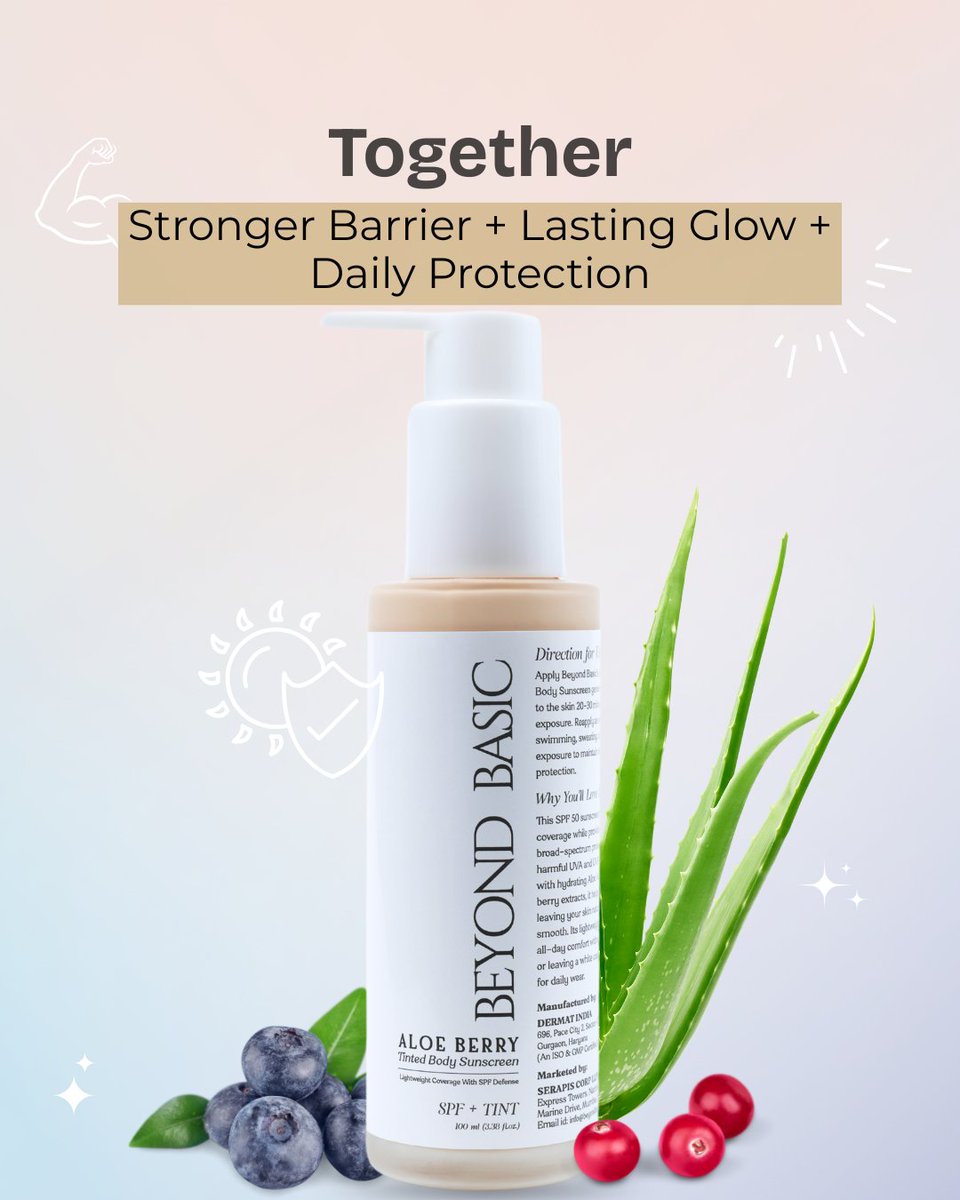 beyondbasicteam's tweet image. The glow science behind:
Aloe Vera + minerals accelerates skin hydration. Berries provide an Antioxidant Powerhouse with 5X the intensity of most plant ingredients

#TintedSunscreen #BodySunscreen #SPFandGlow #BeyondBasic #AntioxidantPowerhouse #AloeVeraBenefits #BerryExtract