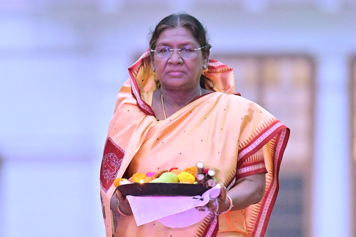 President Droupadi Murmu participated in Chhath Puja celebrations in the President’s Estate where devotees offered Arghya to the setting Sun. The President prayed for the well-being and prosperity of fellow citizens.