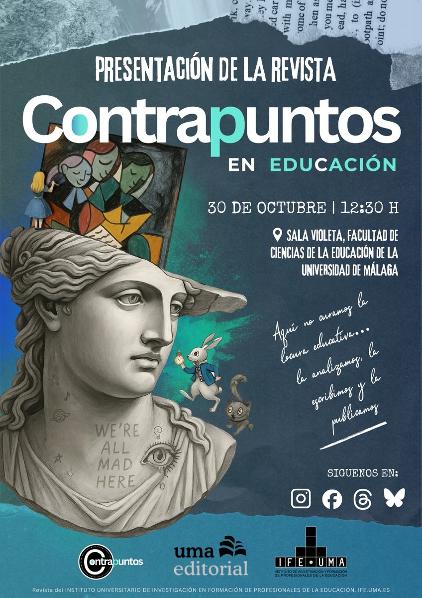 📔 Presentación de la revista 'Contrapuntos en Educación', editada junto al <a href="/ife_uma/">Instituto de Educación UMA</a>

📆 Jueves, 30 de octubre
🕧 12:30
📍 Sala Violeta (Facultad Ciencias de la Educación)
ℹ️ umaeditorial.uma.es/evento/present…