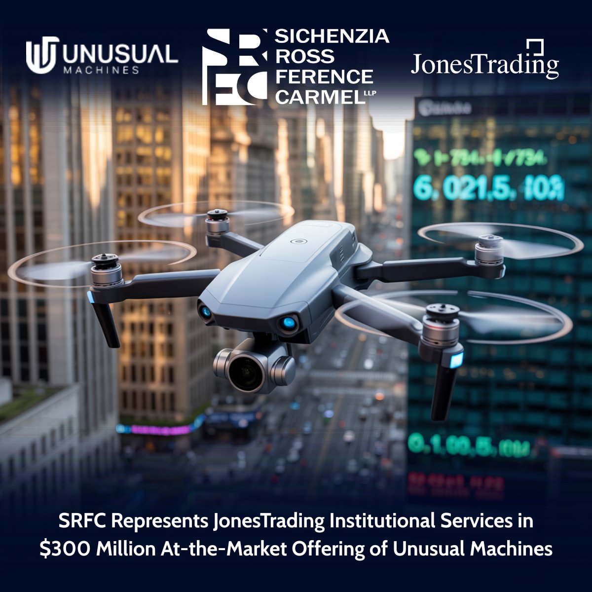 SRFC represented JonesTrading Institutional Services as the sales agent for the recent $300M ATM offering of <a href="/UnusualMachines/">Unusual Machines</a> $UMAC, a manufacturer &amp; seller of drone components.

The SRFC team was led by <a href="/IPO_lawyer/">Ross Carmel</a>, Avital Perlman, &amp; Mohit Agrawal.

🔗 srfc.law/sichenzia-ross…