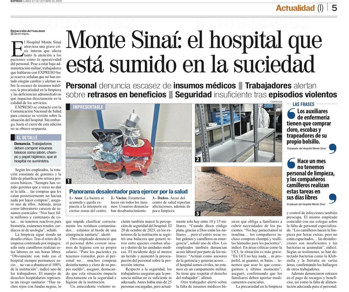 El Coordinador Zonal 8 de <a href="/Salud_Ec/">Ministerio de Salud Pública 🇪🇨</a> es el responsable directo de la crítica situación en los hospitales y distritos de la <a href="/Salud_CZ8/">Coordinación Zonal 8 🇪🇨</a>
¡La salud pública no puede seguir en abandono! <a href="/DanielNoboaOk/">Daniel Noboa Azin</a> <a href="/jimmymartinec/">Jimmy Martin</a> 
<a href="/bessygranjaOK/">Bessy Granja Barriga</a> <a href="/RTSEcuador/">RTS</a> #URGENTE <a href="/Integridad_EC/">Secretaría General de Integridad Pública EC</a>