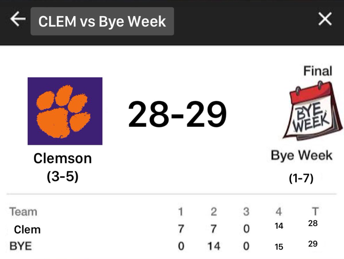 nottedroof's tweet photo. Looks like that Bye Week was too much for Clemson to handle https://t.co/CvyQdDflzS