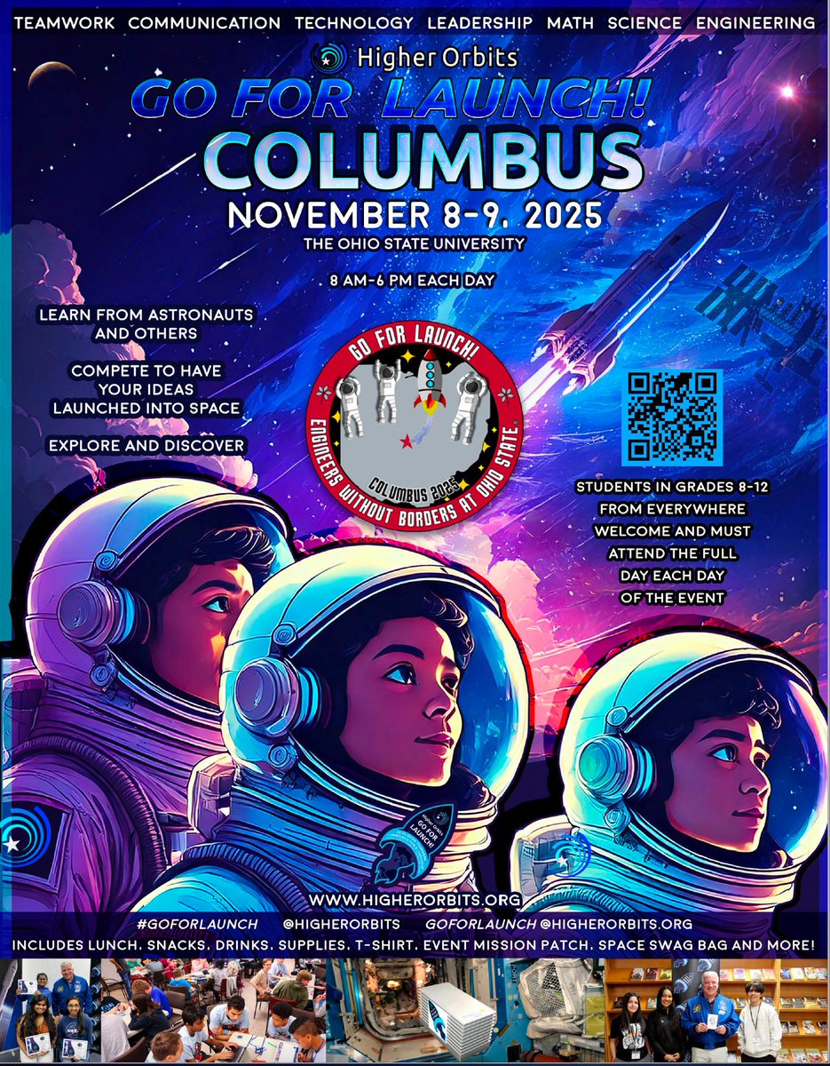 HigherOrbits's tweet image. Higher Orbits is excited to bring #GoForLaunch to Columbus in just a few weeks with Astronaut Wendy Lawrence. A few spaces still remain. Visit GoForLaunch.space for full details and to register!

#SpaceInspires #STEM #STEAM