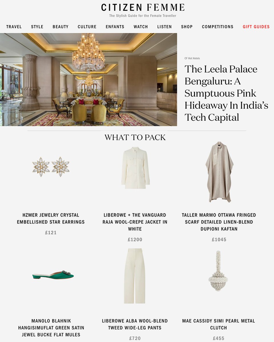 Thank you <a href="/CitizenFemme/">Citizen Femme</a> for the beautiful <a href="/MaeCassidy_/">Mae Cassidy</a> feature of our #SimiPearl Clutch bag in “What to Pack ~ The Leela Palace Bengaluru" 💫✨ Written by Siobhan Grogan ✍️ #MaeCassidy CitizenFemme #TheLeelaPalaceBengaluru

Check Out The Full Feature at: citizen-femme.com/2024/11/18/lee…