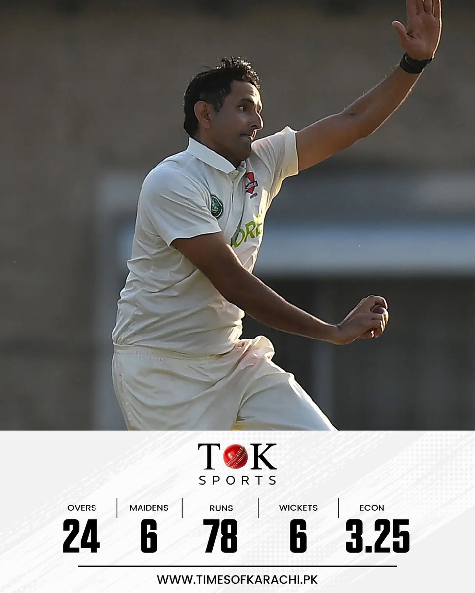TOKSports021's tweet image. 50th five-wicket haul in first-class cricket for Mohammad Abbas! He took 6 for 78 against Karachi Whites in a commanding Quaid-e-Azam Trophy performance 

 #TOKSports #MohammadAbbas #QuaideAzamTrophy @RealMAbbas226