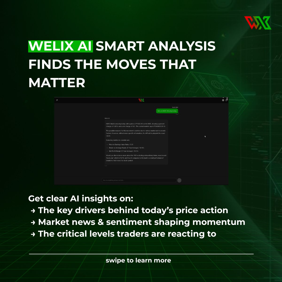 WelixFintech's tweet photo. Everyone’s asking ChatGPT for trading strategies.
Everyone’s blowing up their accounts.
Trading isn’t Q&amp;A.
It’s data, timing, and reactions.

Welix AI actually tracks what’s moving the market.
Trade smarter. Stop guessing.

#AItrading #WelixAI #Trading https://t.co/KynmtVc5MX