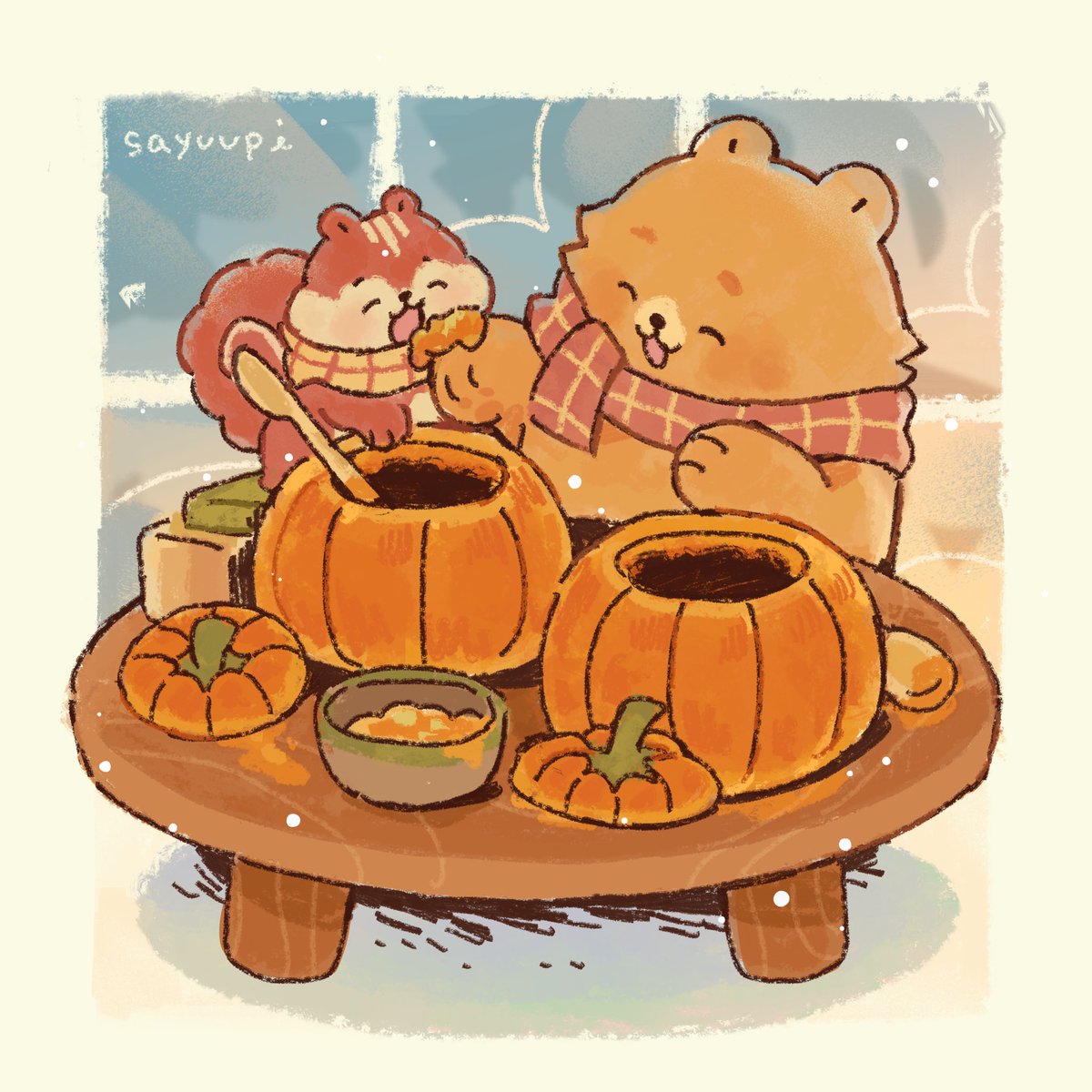 Pumpkin day! I wonder what will Peanut 🐿️ and Butter 🐻 carve for their pumpkin? 🎃