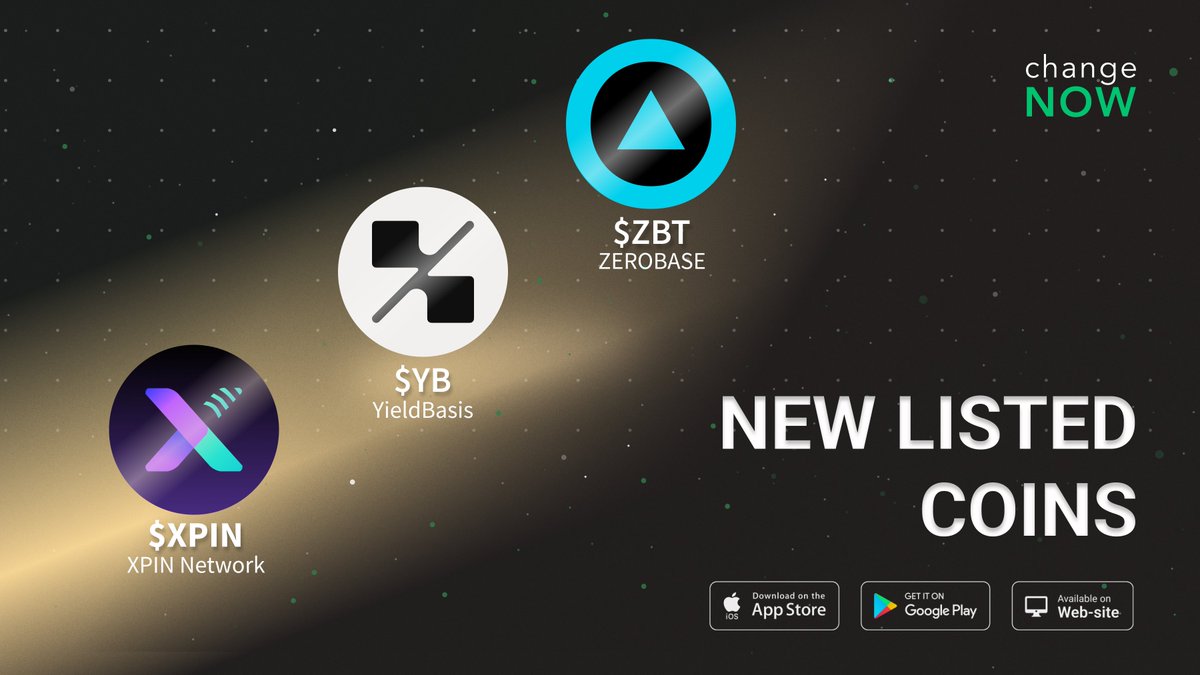 New listings on ChangeNOW😱 1⃣$ZBT (@zerobasezk) - coin powering ZK-based  staking & identity tools; 2⃣$YB (@yieldbasis) - governance and  revenue-sharing token; 3⃣$XPIN (@XPINNetwork) - utility token for  decentralized connectivity. Ready for battle ...
