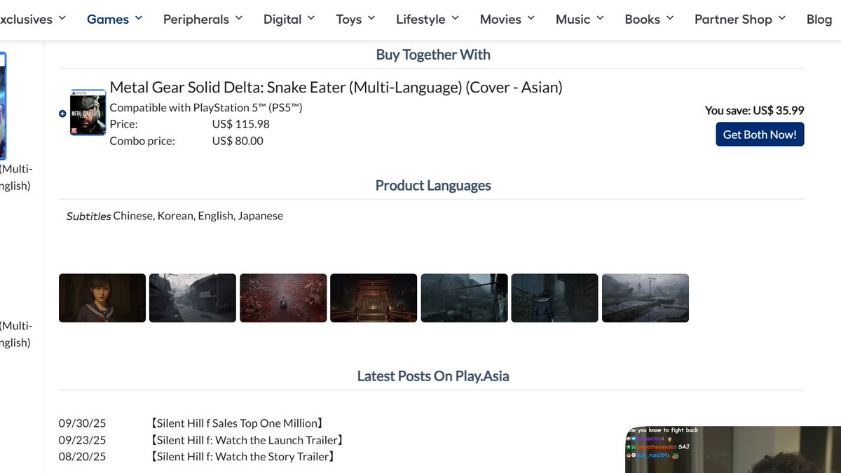 Get Metal Gear Solid Delta and Silent Hill f for $80 together physically on Play-Asia:
Silent Hill f:  play-asia.com/silent-hill-f-… 
 Metal Gear Solid: play-asia.com/metal-gear-sol… #MetalGearSolid #silenthillf #gamedeals #sales <a href="/playasia/">Playasia</a>