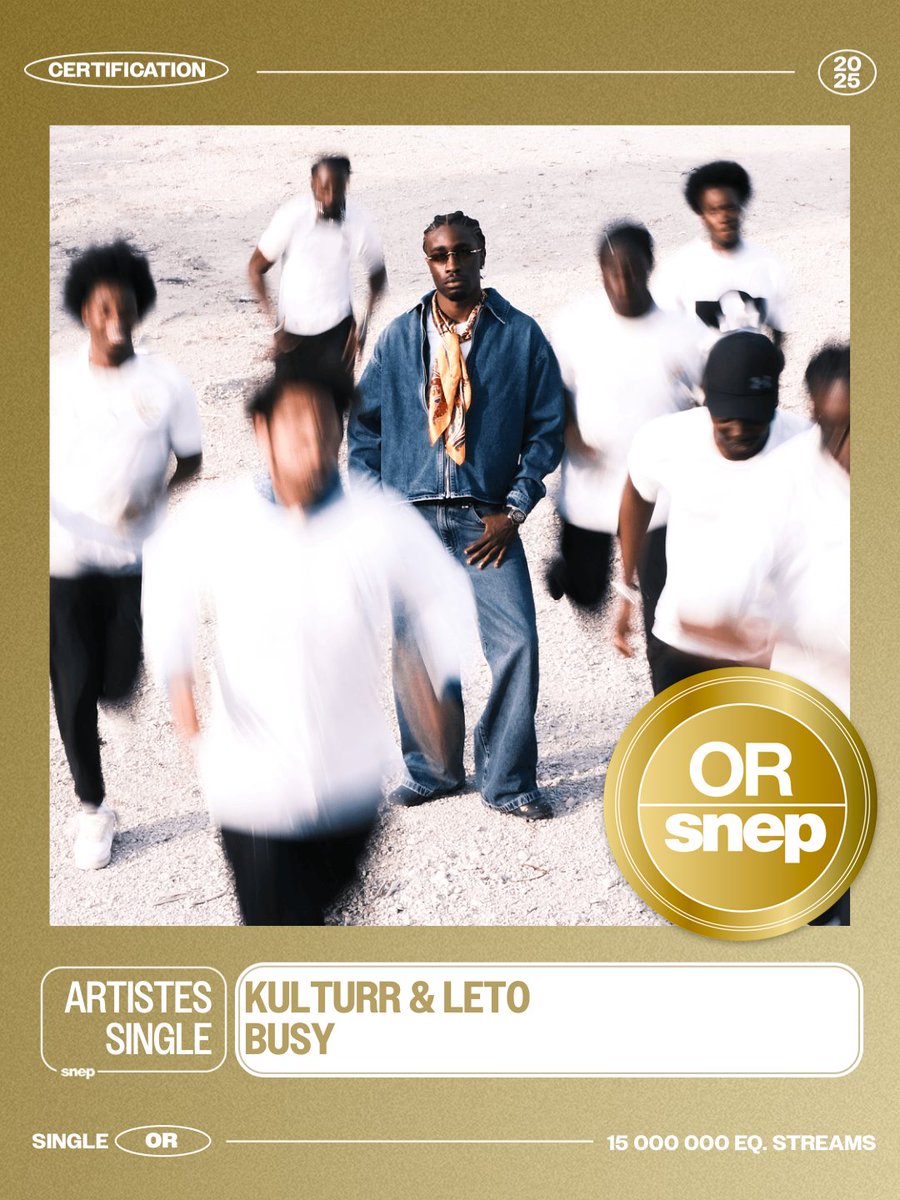 Le titre « Busy » de kulturr &amp; Leto est certifié Single Or ! 📀

15 000 000 équivalents streams 🎧

Bravo ! 👏