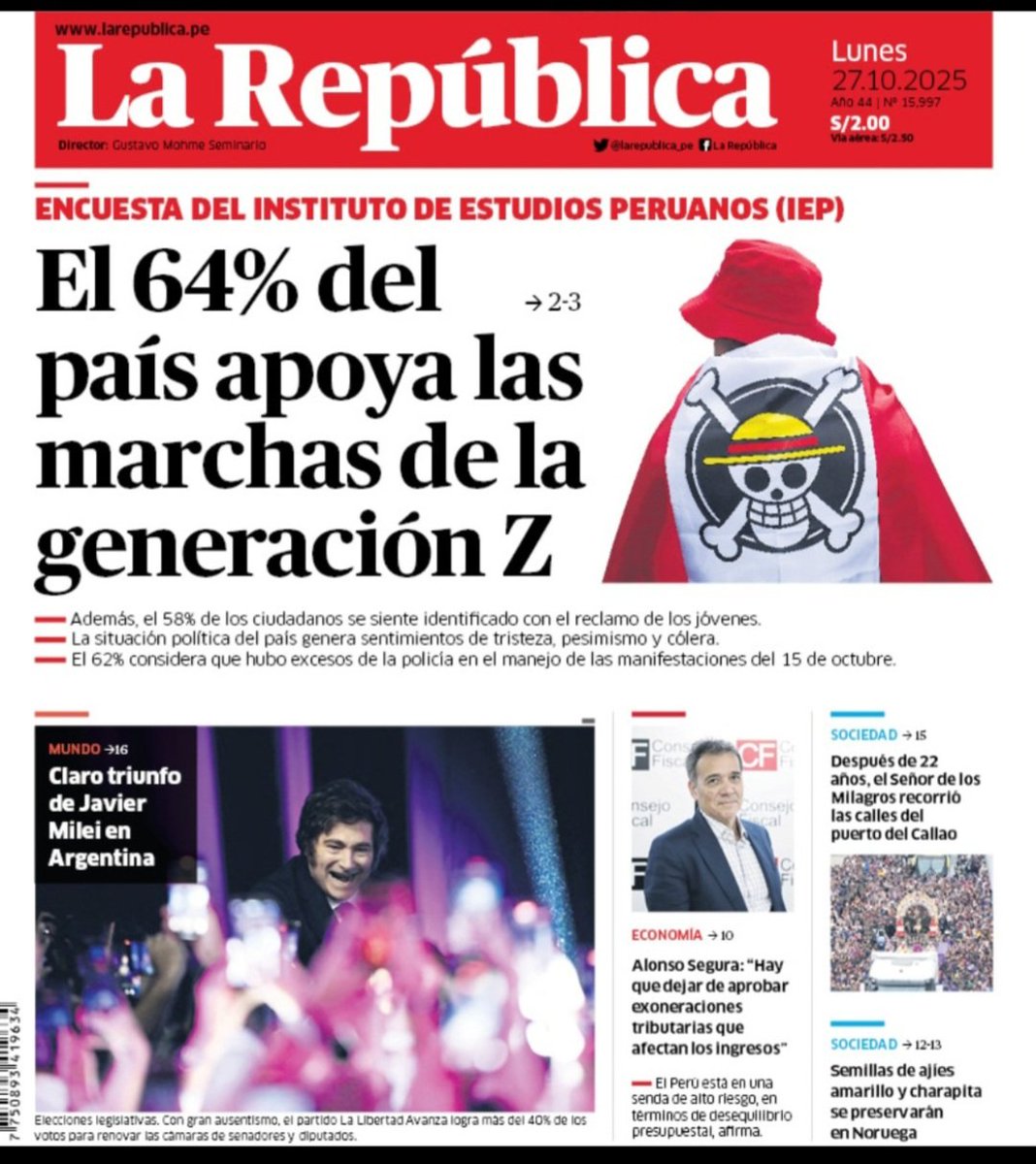 Totalmente de Acuerdo. La mayoría 
de los Peruanos respaldan las protestas de la Generación Z  contra el Gobierno de José Jeri y Congreso.