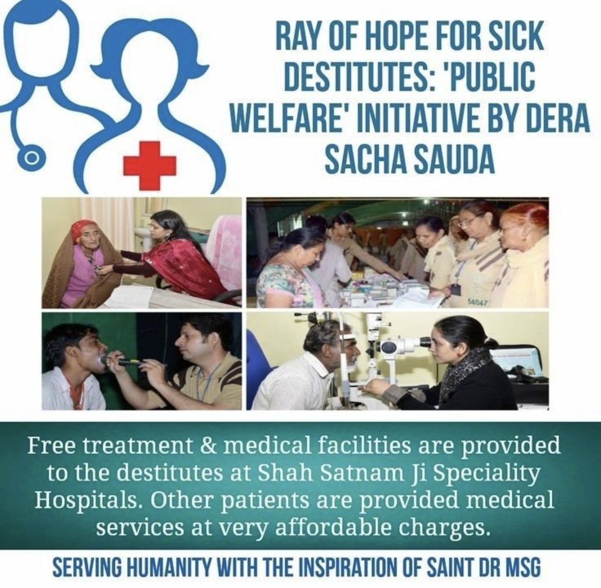 divya8434519581's tweet image. Following the teachings of Saint Gurmeet Ram Rahim Ji, A free medical camp is conducted at Dera Sacha Sauda every month, where super specialist doctors give consultation and checkup completely free of cost.
#FreeMedicalHelp