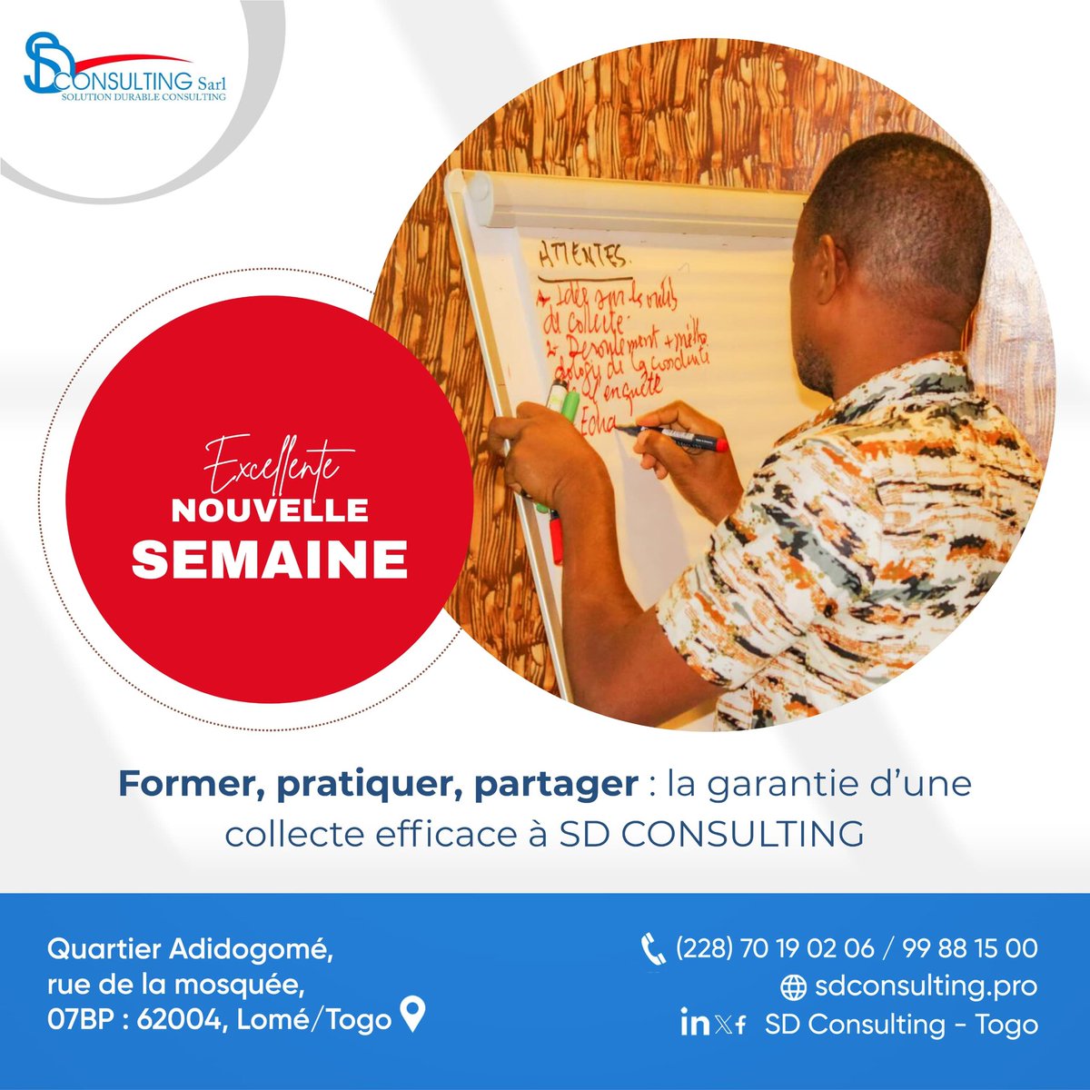 sd_togo's tweet photo. 🌟 NOUVELLE SEMAINE, NOUVEL ÉLAN !
  
Chez SD CONSULTING, chaque semaine commence avec une vision claire : former, pratiquer, partager.
  
✅ Parce qu’une collecte de données efficace commence toujours par des équipes bien outillées !

#sdconsultingtogo #debutdesemaine https://t.co/cJdL46vdTf