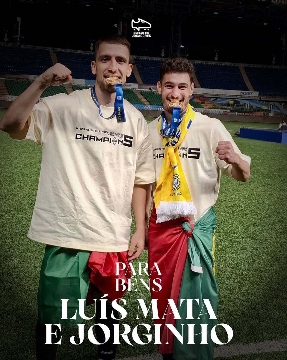 Luís Mata e Jorginho sagraram-se este domingo campeões do Cazaquistão, pelo <a href="/fckairat_kaz/">«Қайрат» ФК</a> .

O presidente do <a href="/sjpf_pt/">Sindicato dos Jogadores</a> , <a href="/joaquim_sjpf/">Joaquim Evangelista</a> , felicita os dois futebolistas portugueses pelo título conquistado: sjogadores.pt/?pt=news&op=OP…

#PremierLiga
#Kairat
#LuísMata
#Jorginho