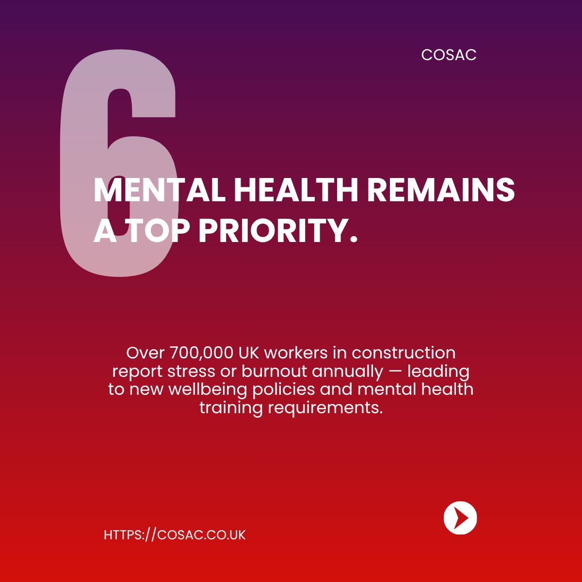 Cosac_Safe2Site's tweet image. 🧠 Worker wellbeing matters.

Over 700,000 construction workers report stress yearly — mental health support is now a must on every site.

#Construction2025 #COSAC #Safe2Site #DigitalConstruction #CSCS #CITB #Construction