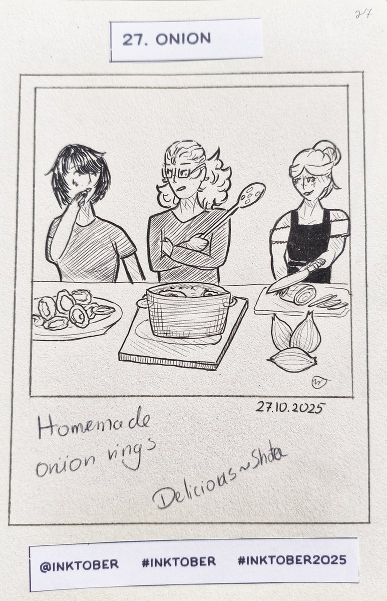 wixobemk's tweet photo. Inktober 2025 - Day 27 Onion
I love dishes with onions, particularly soup, but drawing it was nothing like anything made with onions XD So I decided to draw onion rings.

~wixobemk

#inktober #inktober2025 #drawing https://t.co/rsIxvBEBfn