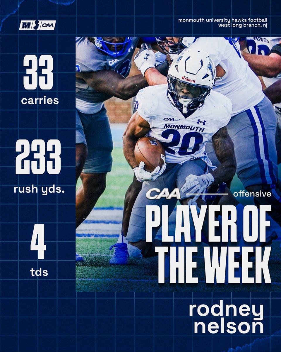 Your favorite running back’s favorite running back is Rodney Nelson 🤭

A career day earns <a href="/rjettts/">JET</a> CAA Offensive Player of the Week honors!

#FlyHawks || <a href="/CAAFootball/">CAA Football</a>