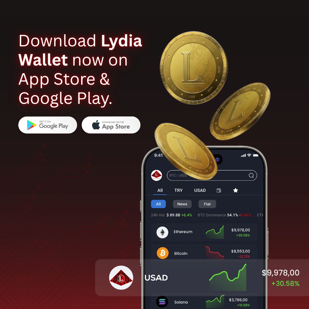 lydiacoins's tweet photo. ๐ Download Lydia Wallet now and start your journey with #LYDIACOIN $USAD.
๐ฅGoogle Play: https://t.co/H4W9UYNH1E
๐ฅApp Store: https://t.co/uU0dF8f0g9
#LydiaCoin #USAD #LydiaWallet https://t.co/zolweRqqbe