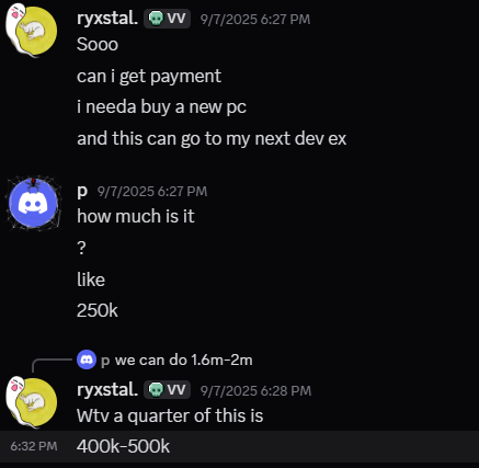 prothizing's tweet photo. commissioned the builder "ryxstal." discord user id: 1077386789133754439 slacked off after getting first payment, and wasted around 2 months of time #RobloxDev #ROBLOX https://t.co/UgqXOC021L