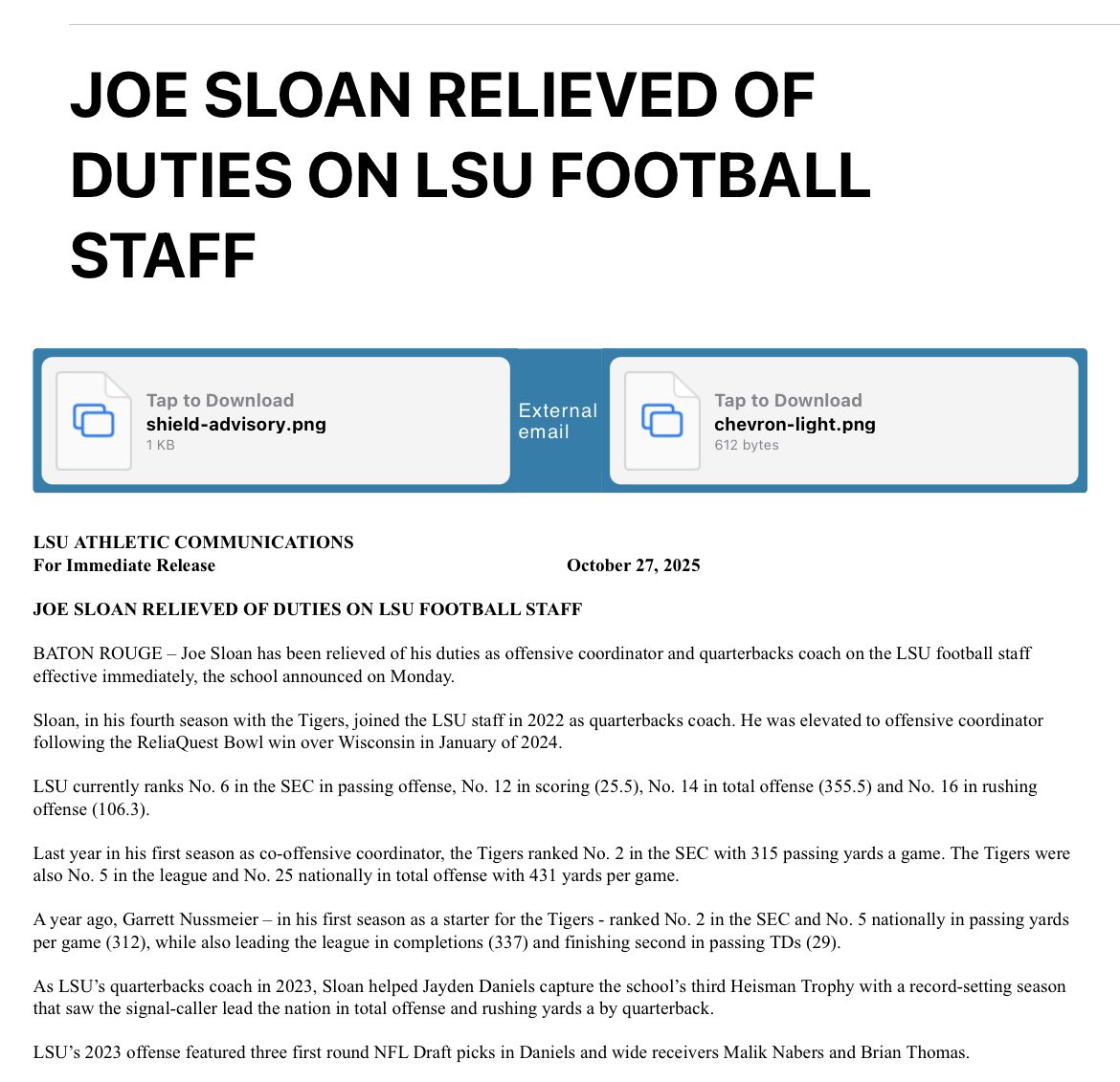Joe Sloan officially let go by <a href="/LSUfootball/">LSU Football</a> #LSU