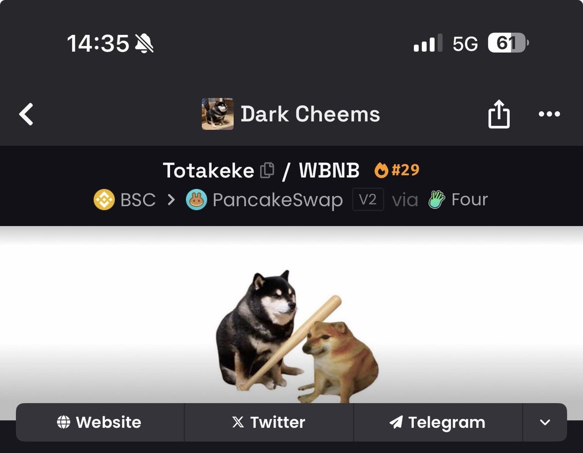 Trending on Dexscreener right now 🚀. Smash the rockets and let’s take it to the top 🔥🐕

dexscreener.com/bsc/0xDB34B678…

$Totakeke
