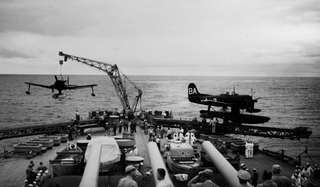 Boneyardsafari's tweet image. Check out the Curtiss SC-1 Seahawk’s aboard USS Iowa BB-61, off San Francisco, July 1947.  The crane was used to lift them back aboard the battleship #sc1 #ussiowa #boneyardsafari #aviationsafari