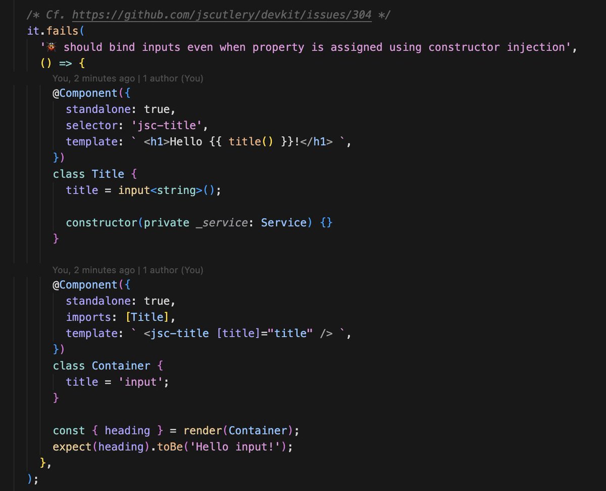yjaaidi's tweet image. One of my favorite @vitest_dev features: "test.fails()"
It caught a bug that vanished after updating SWC — before I even had time to put my apron on and dive in.
Without it, that issue would still be open.
Watch it in action 👇
#angular #javascript #testing
