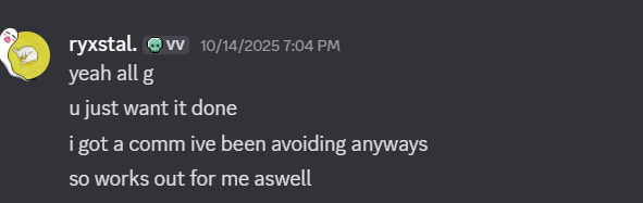 prothizing's tweet photo. after I paid him, he just continued to make excuses about his computer, and take other commissions and even admitting he was avoiding my comm to a friend.(which i've already paid a part for) https://t.co/CHQXwkRdeG