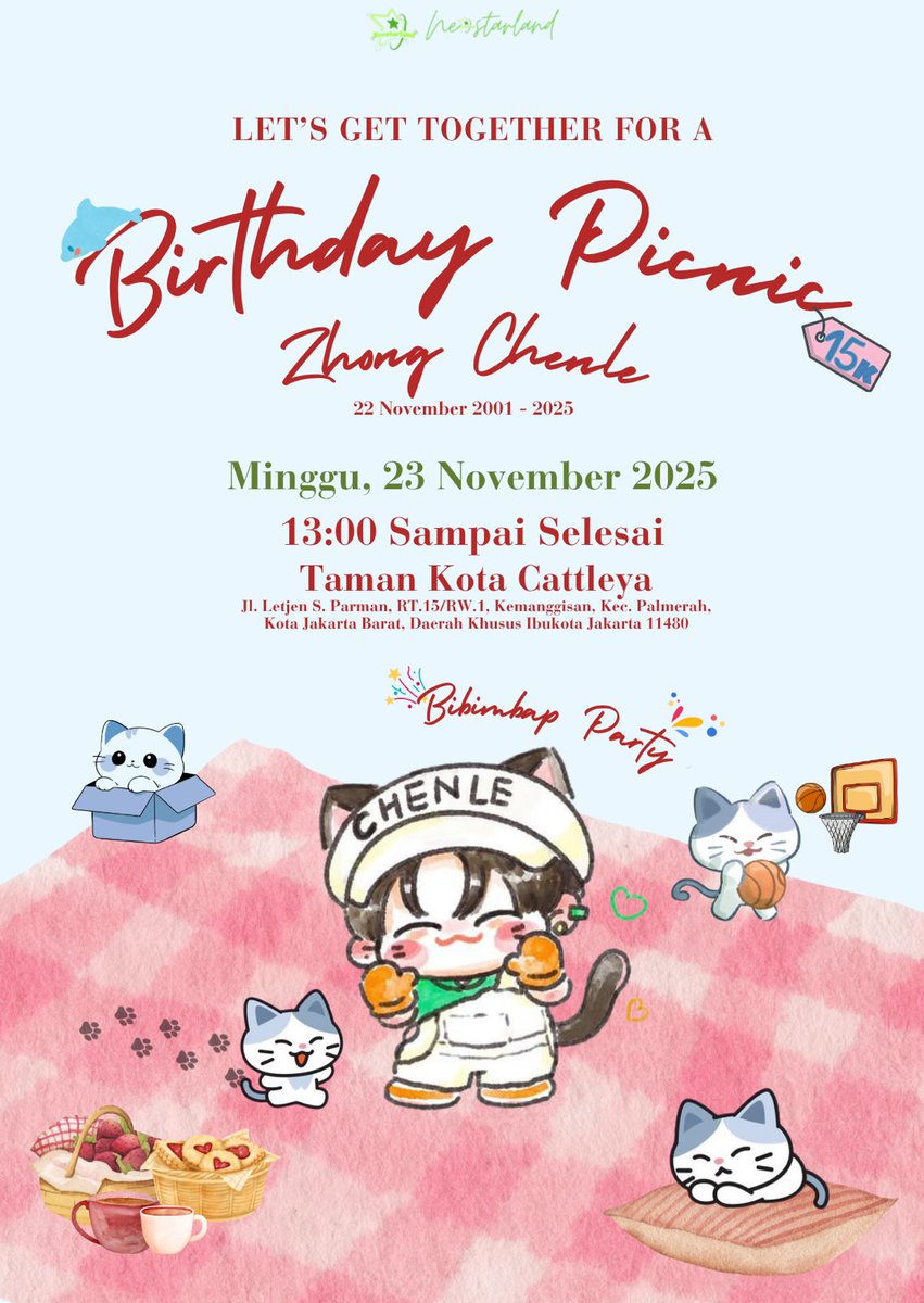 neostarland's tweet photo. 🐬💚 [OPEN INVITE] Chenle’s Birthday Picnic &amp; Bibimbap Party 💚🐬
ayo rayain bareng tawa &amp; energi dolphin kita! ☀️🧺
bakal ada picnic seru, games, makan bibimbap bareng, dan vibes happy banget 😆
📅: 23 november 2025
👗: Biru &amp; Putih
📍: Taman Kota Cattleya
 #ChenleDay #Birthday https://t.co/H0jv5H0YBo