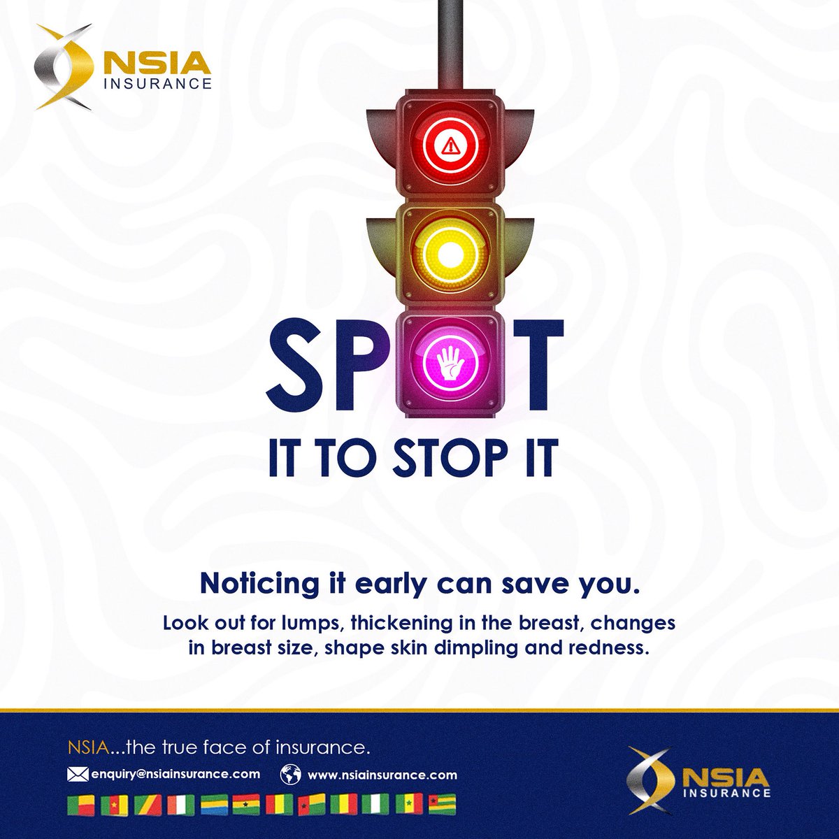 Awareness is the first step to prevention.
Check regularly, act quickly, and stay safe. 
#BreastCancerAwarenessMonth #StayAware #NSIAInsurance