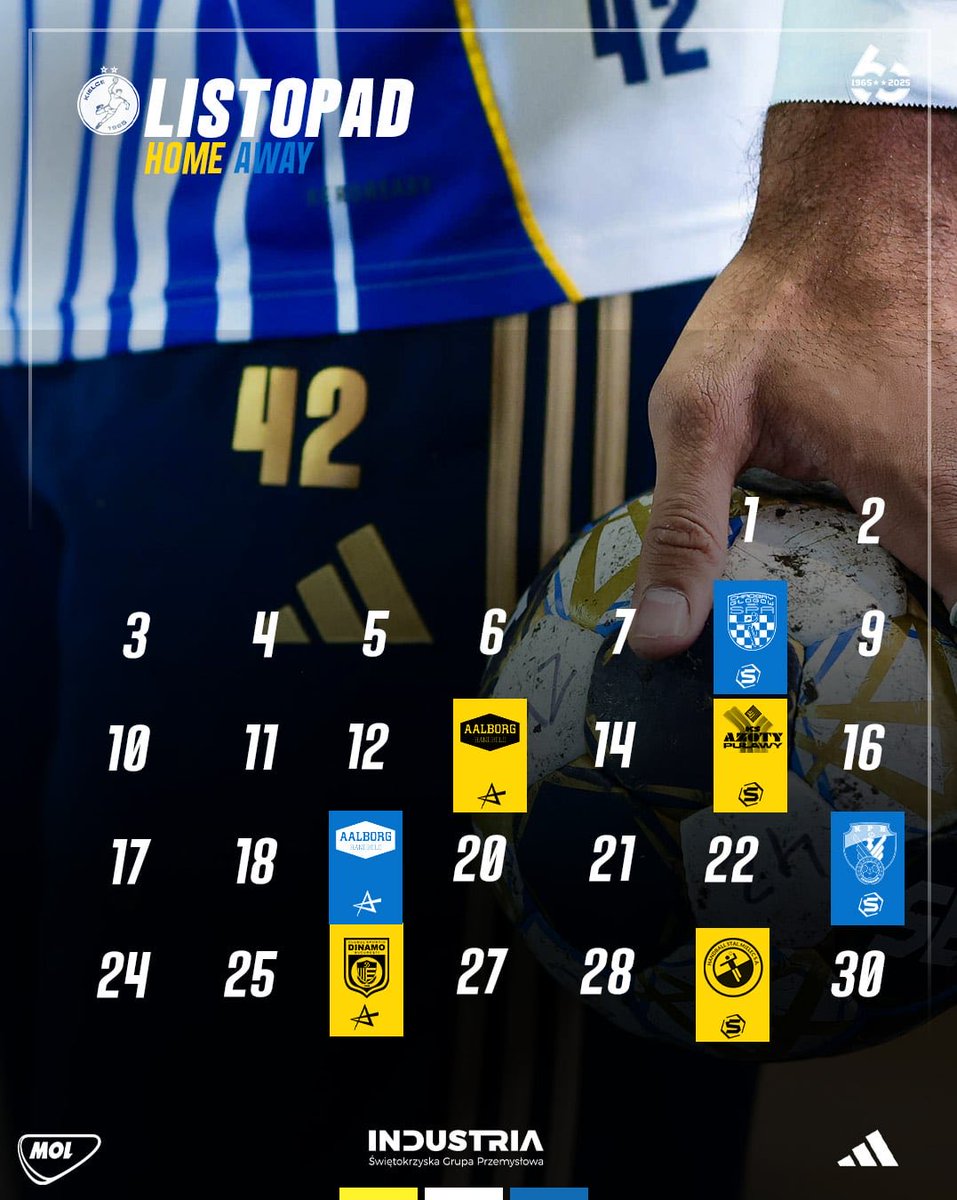 🗓️ Tak przedstawia się nasz listopad w wydaniu <a href="/ehfcl/">EHF Champions League</a> oraz <a href="/orlen_superliga/">ORLEN Superliga</a>! 🟨⬜️🟦

🎟️ Bilety na wszystkie listopadowe mecze już dostępne na bilety.kielcehandball.pl

#gramyRAZEM #dawajDAWAJ
