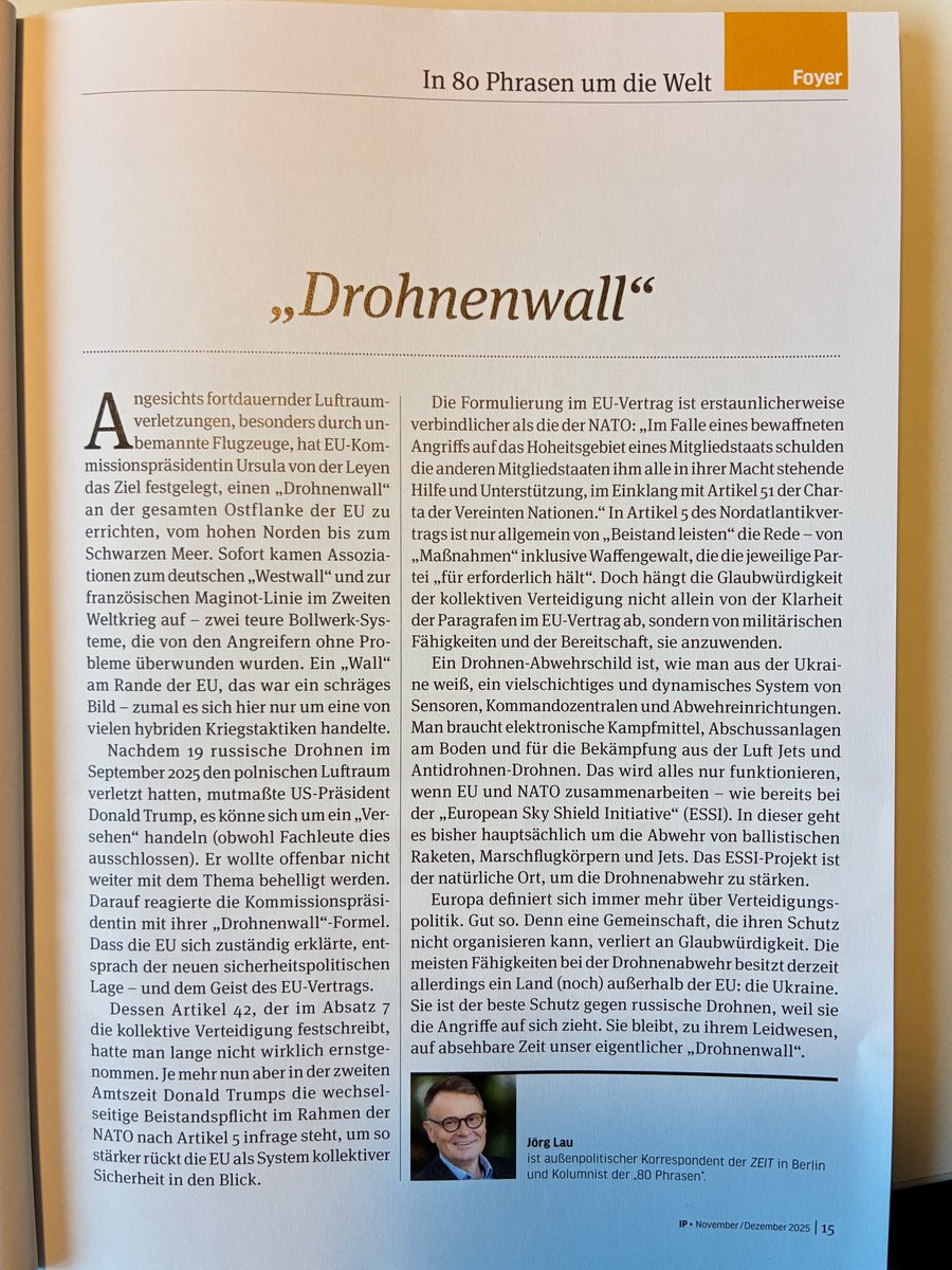 Meine neue Kolumne aus der <a href="/Int_Politik/">Internationale Politik</a>, in der ich erkläre, warum die Ukraine unser "Drohnenwall" ist