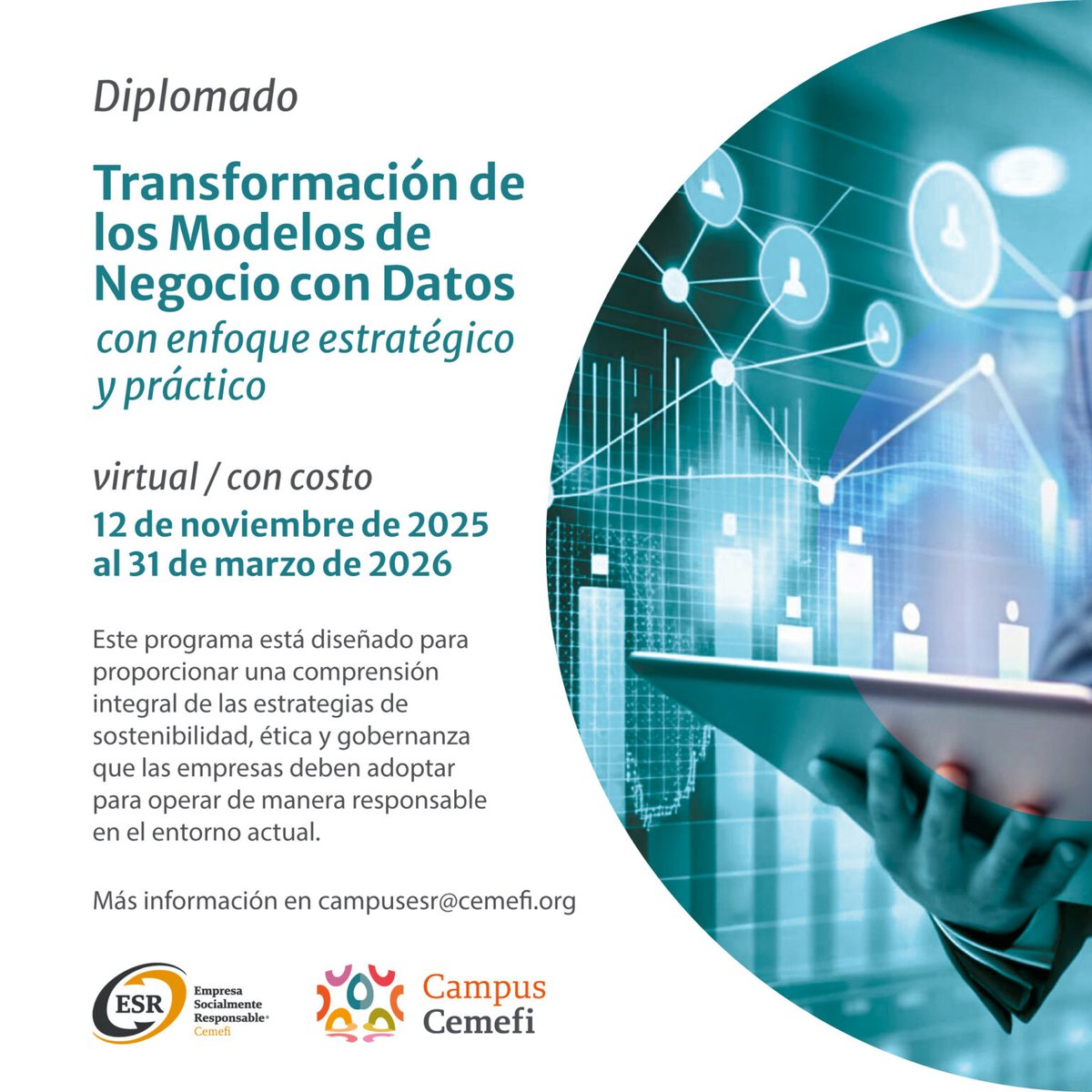 Cemefi Responsabilidad Social Empresarial (@cemefi_rse) on Twitter photo 📊 <a href="/Cemefi/">Centro Mexicano para la Filantropía</a> te invita al #Diplomado "Transformación de los Modelos de Negocio con Datos".
💻 Aprende a utilizar los datos para impulsar la innovación y la sostenibilidad en tu empresa.
🗓️ Inicio: 12 de noviembre
🌐 Modalidad 100% virtual
Descubre más 👉 cemefi.org/diplomado-tran… 📊 <a href="/Cemefi/">Centro Mexicano para la Filantropía</a> te invita al #Diplomado "Transformación de los Modelos de Negocio con Datos".
💻 Aprende a utilizar los datos para impulsar la innovación y la sostenibilidad en tu empresa.
🗓️ Inicio: 12 de noviembre
🌐 Modalidad 100% virtual
Descubre más 👉 cemefi.org/diplomado-tran…