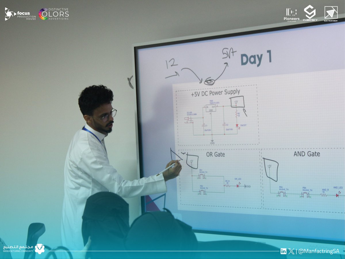 ManfactringSA's tweet photo. في اليوم الثالث والأخير من معسكر مقدمة في تصميم الـPCB، عاش المشاركون تجربة اللحام الإلكتروني (Soldering) وأنهوا رحلتهم العملية بلمستهم الخاصة على اللوحات 💥

#قبل_التيار | #مجتمع_التصنيع https://t.co/i87J5mepMH