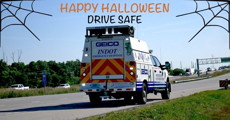 If you’re stranded on a dark &amp; foggy night, the INDOT Hoosier Helpers sponsored by <a href="/GEICO/">GEICO</a>, are on watch — helping keep you safe from spooky &amp; unexpected roadside incidents. #GEICOSafetyPatrol #PedestrianSafety

It’s National Pedestrian Safety Month, so be alert this #Halloween!