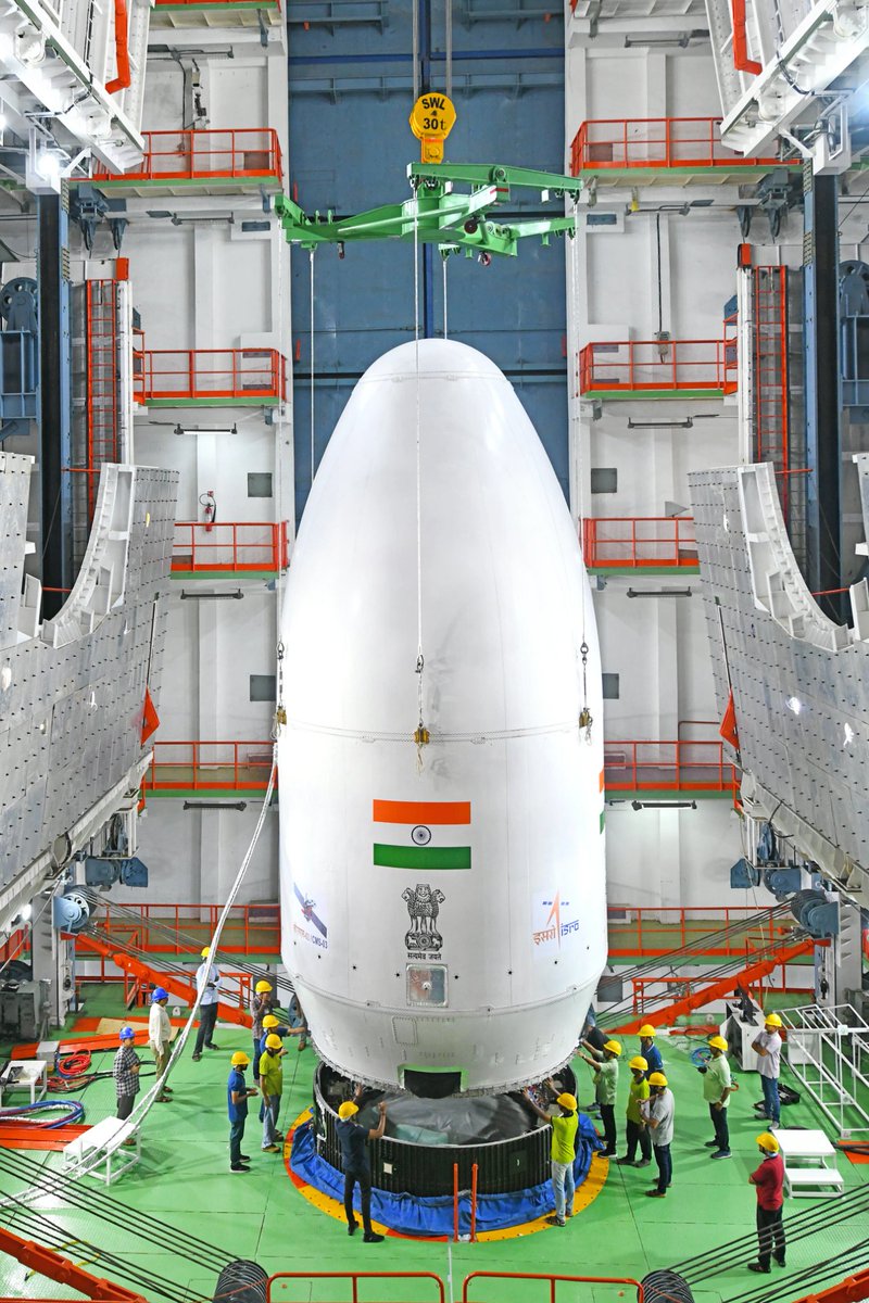 indianspacepost's tweet image. Some cool shots of LVM3-M5/CMS-03 integration
